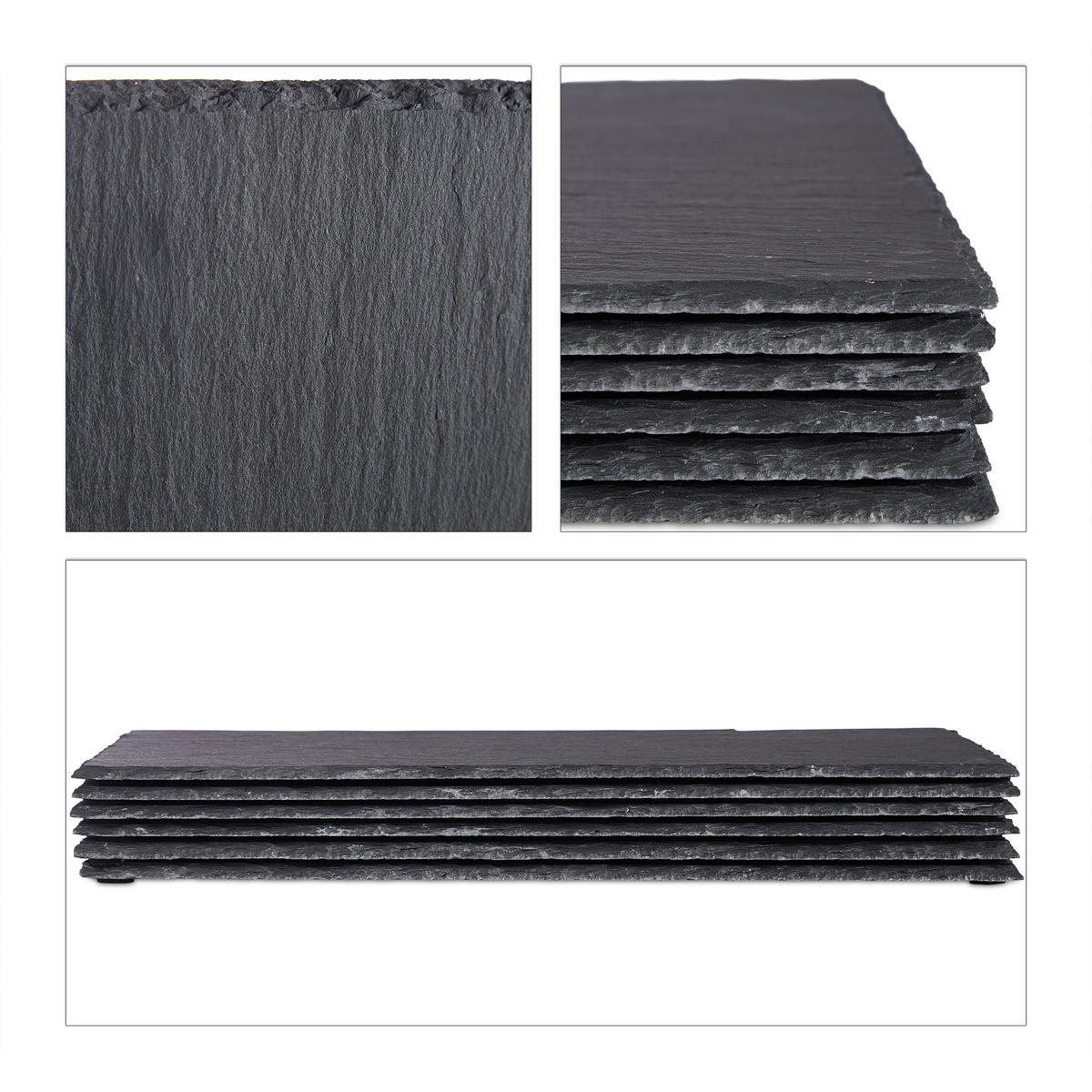 6XSCHIEFERPLATTE - Anthrazit, Stein (40/1/30cm) - Relaxdays