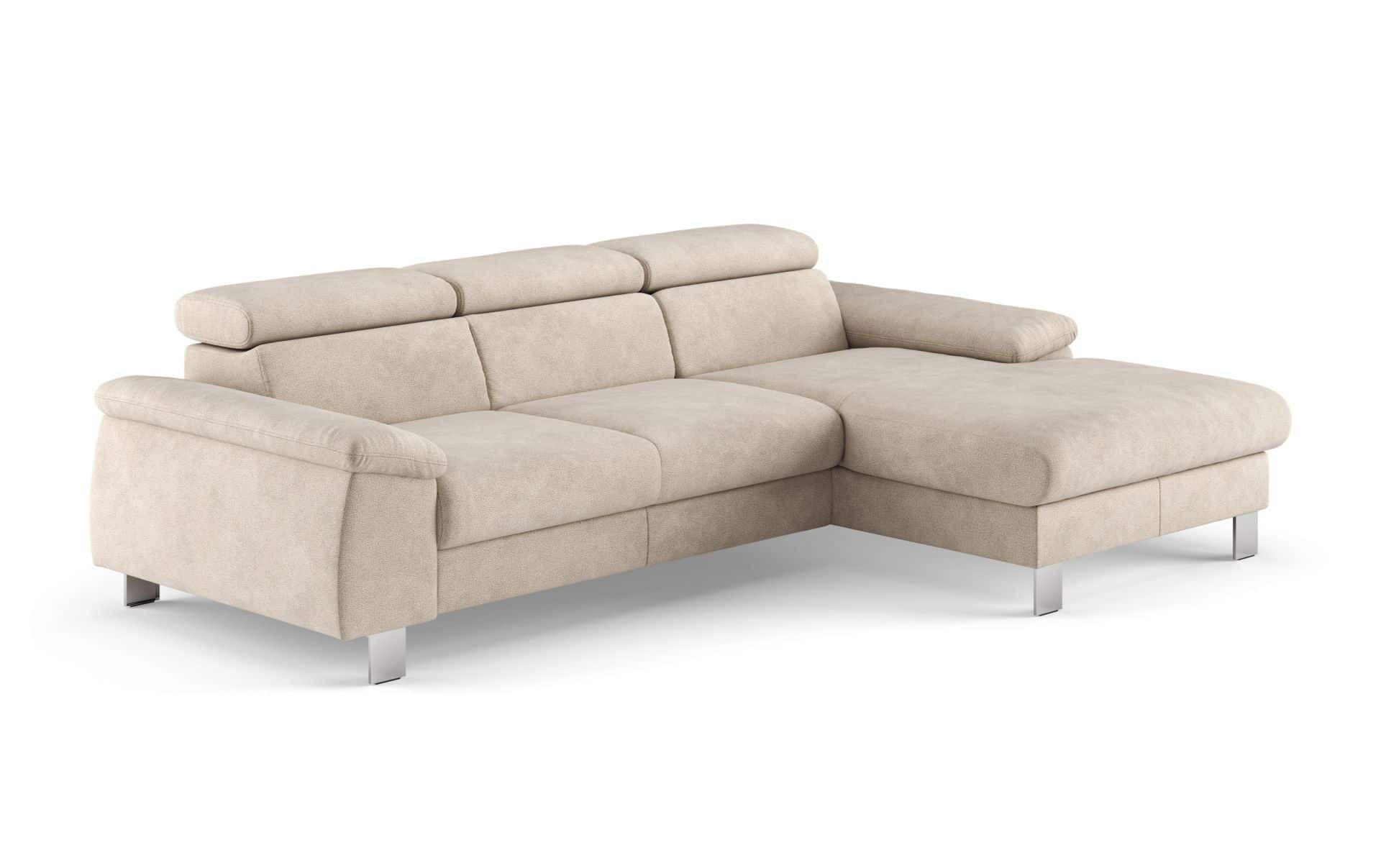 ECKSOFA mit Schlaffunktion und Bettkasten - Chromfarben/Beige, Holz/Textil (166/244cm) - Cotta