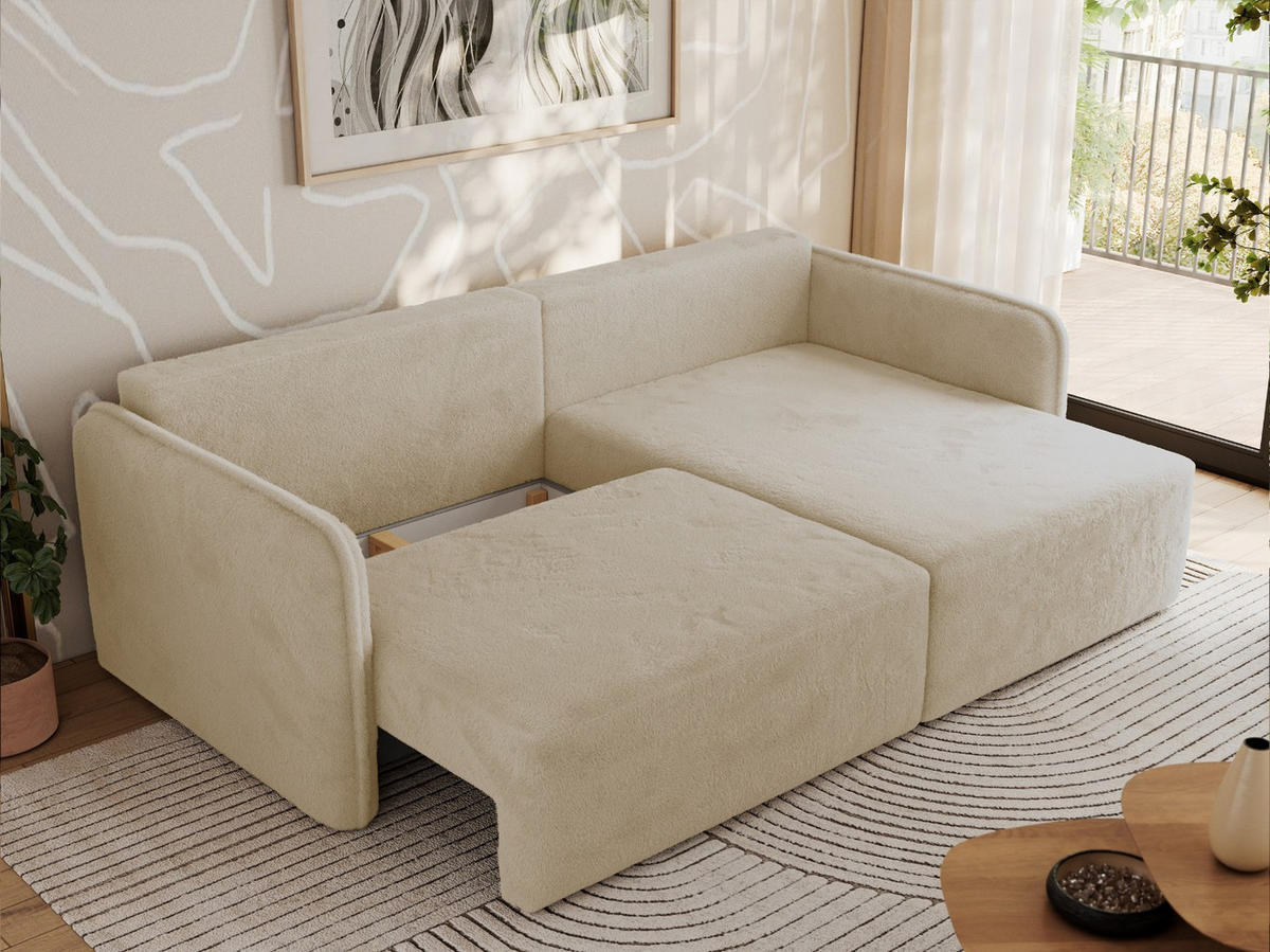 ECKSCHLAFSOFA MESTO L Creme Plüsch - rechts - Creme/Schwarz, Kunststoff/Textil (147/227cm) - MKS