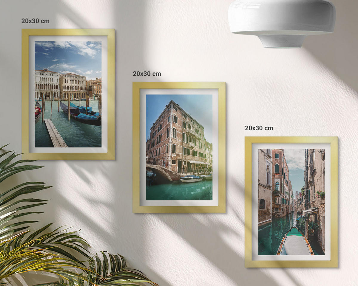 WANDBILDER 3er Set - 20x30 cm Goldrahmen - Architektur der Kanäle von Venedig - Goldfarben, Kunststoff (20/30cm) - ArtPrintCave