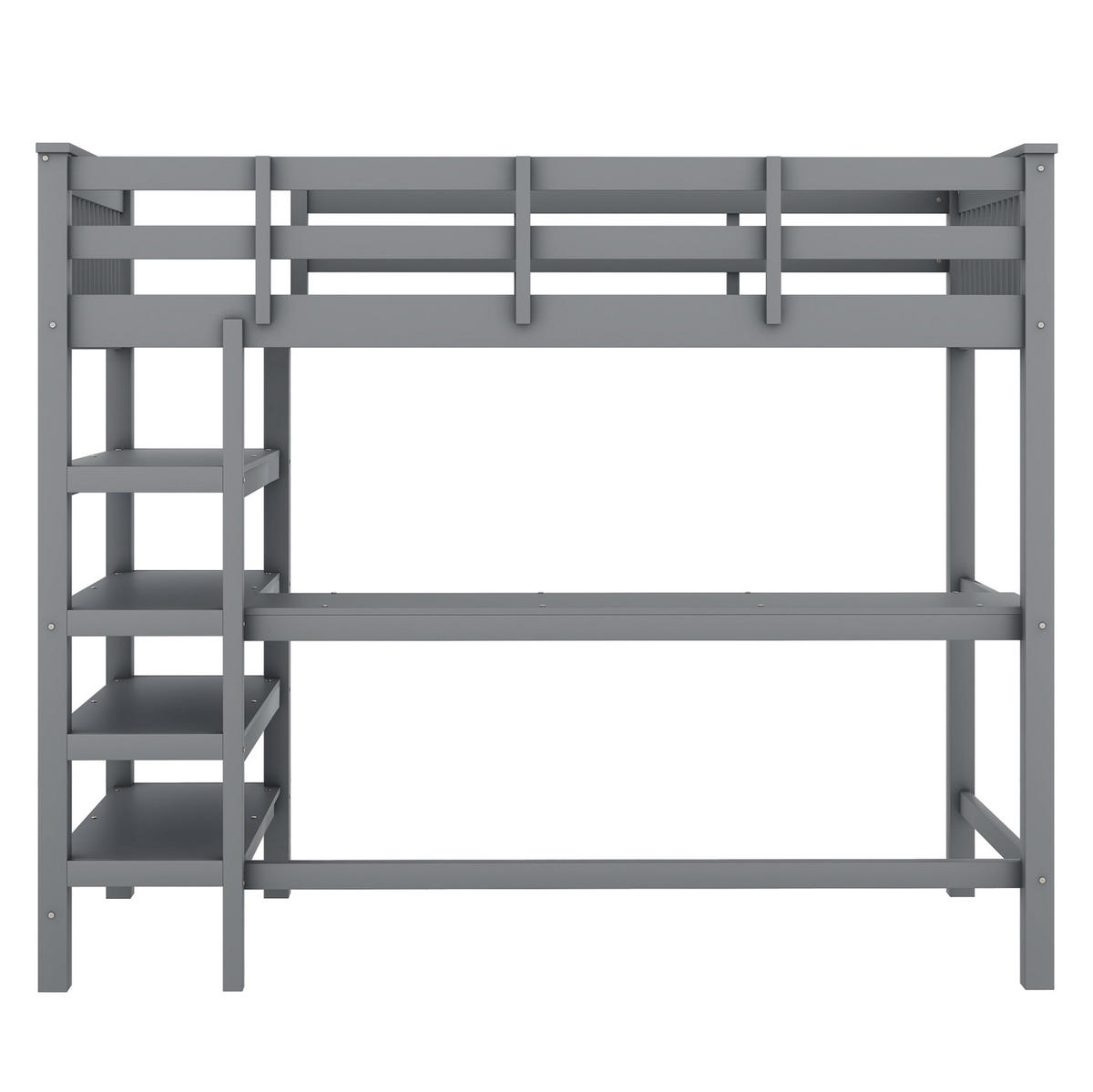 HOCHBETT aus Kiefernholz und MDF 90x200 cm Grau mit Schreibtisch und Ablagefächern - Grau, Holzwerkstoff (90/200cm) - IVMEU