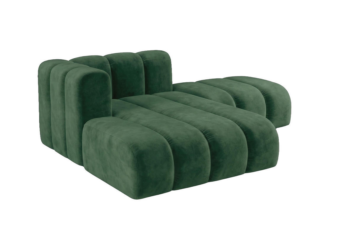 CHAISELONGUE Modulare Mit Hocker, Velvet-Stoff Riviera, Grün, Links, GRAND - Grün, Holz (204/179cm) - Kaiser Möbel