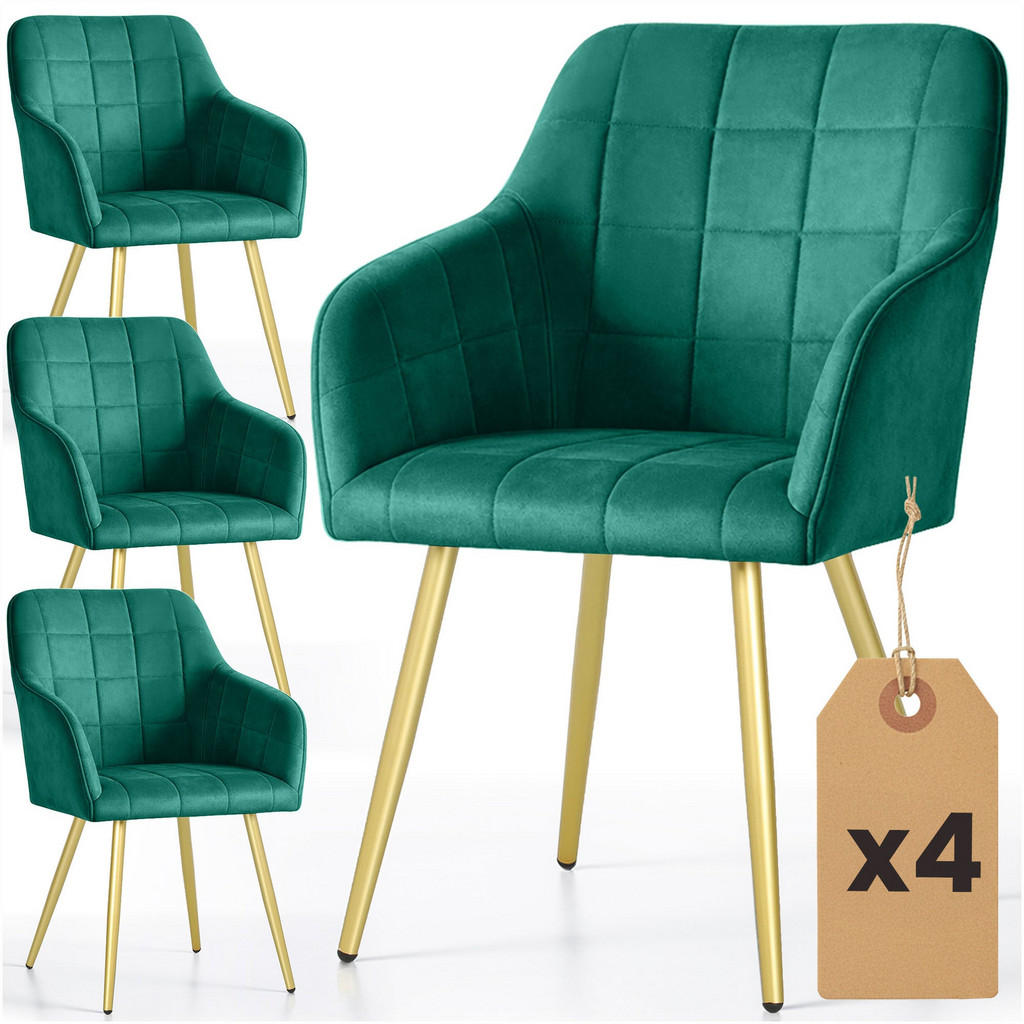 RAUMHIRSCH FURNITURE ČALOUNĚNÁ ŽIDLE, sada 4 ks, kovové nohy, zelená, zlatá 54/82/58