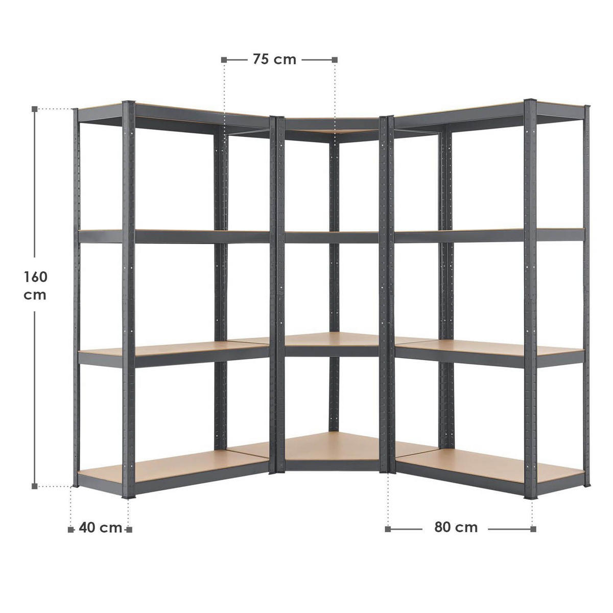 REGALSYSTEM Easy grau insgesamt 12 Böden (3er-Set) - Grau, Metall (155/160/155cm) - Juskys