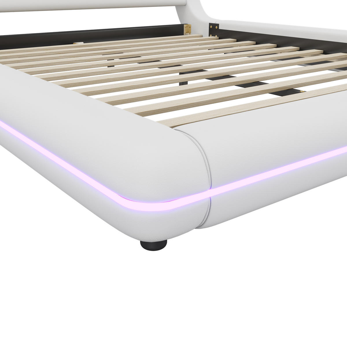 BODENBETT 160/200 cm Weiß aus PU mit LED-Beleuchtung - Weiß, Kunststoff (160/200cm) - OKWISH