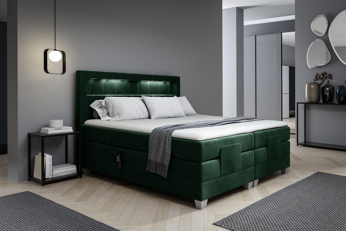 BOXSPRINGBETT Elektrisch Davide - Grün, Holzwerkstoff/Textil (180/200cm) - Fun Möbel