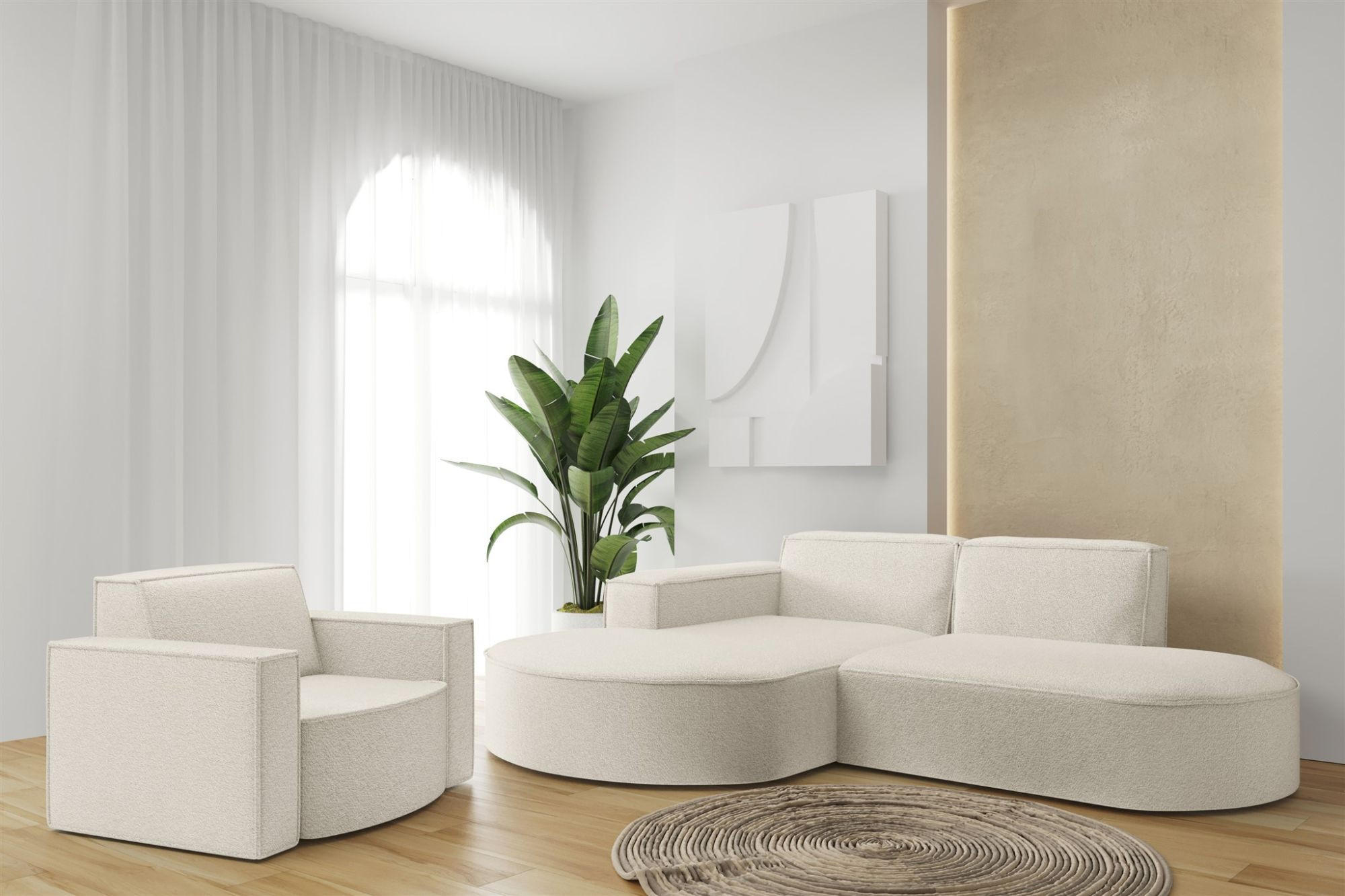 SOFASET Palma Ecksofa Sessel Ascot - Beige, Holzwerkstoff/Textil (236/78/165cm) - Fun Möbel