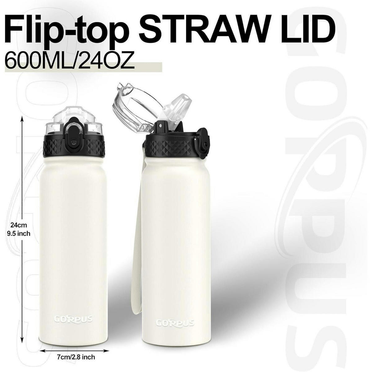 TRINKFLASCHE Edelstahl 600 ml Beige mit Strohhalm - Weiß, Metall (7/7cm)