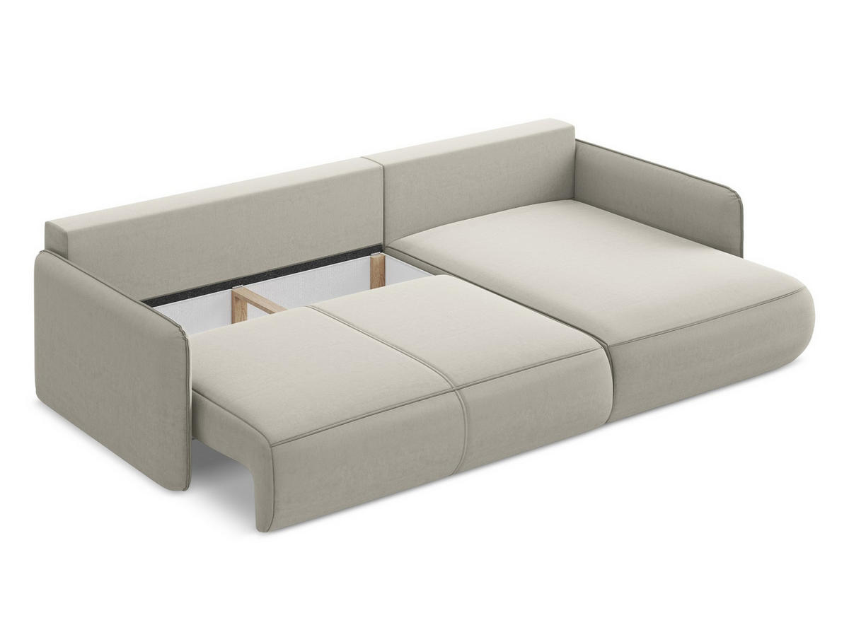 ECKSOFA mit Schlaffunktion Samt Stoff Creme - Perlmutt/Creme, Kunststoff/Textil (240/148cm) - Makamii