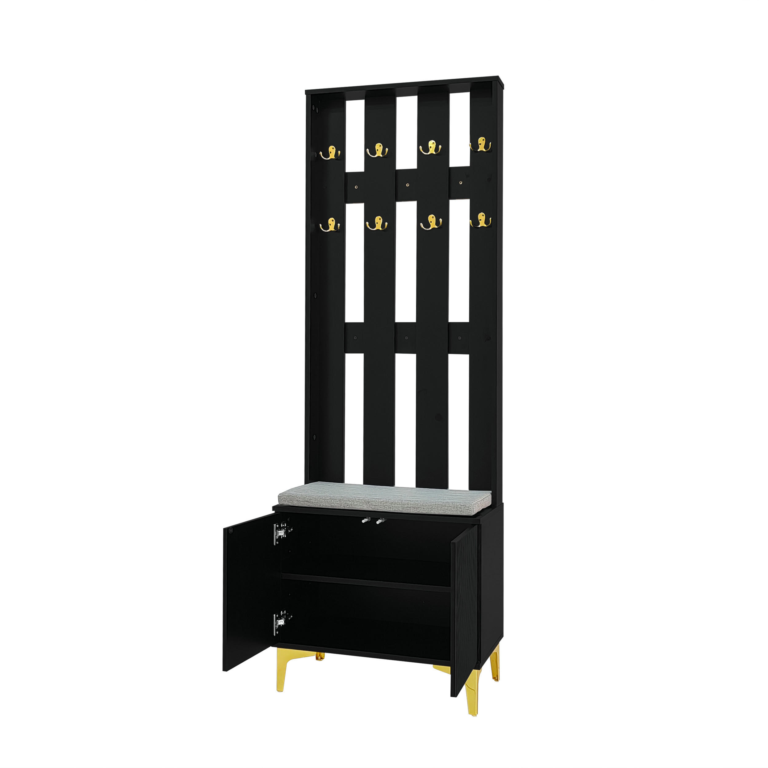 GARDEROBE mit Wellenfront Push-to-open Türen verstellbaren Regalen goldenen Akzenten - Goldfarben/Schwarz, Holzwerkstoff/Metall (60.5/180.5/35.2cm) - EVRYAE