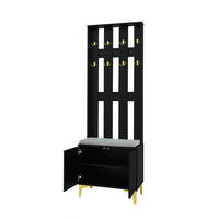 GARDEROBE mit Wellenfront Push-to-open Türen verstellbaren Regalen goldenen Akzenten - Goldfarben/Schwarz, Holzwerkstoff/Metall (60.5/180.5/35.2cm) - EVRYAE