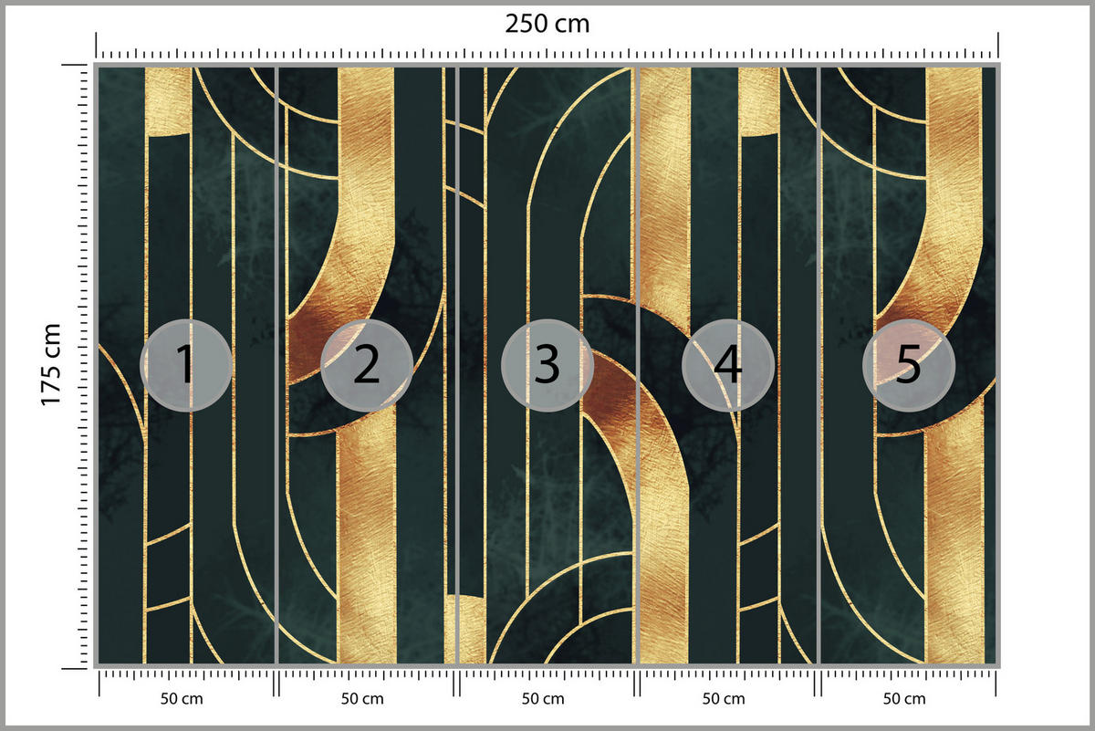 FOTOTAPETE für Büro Imitation Goldene Abstraktion Formen Geometrisch 250x175 - Schwarz, Papier (250/175cm) - Muralo