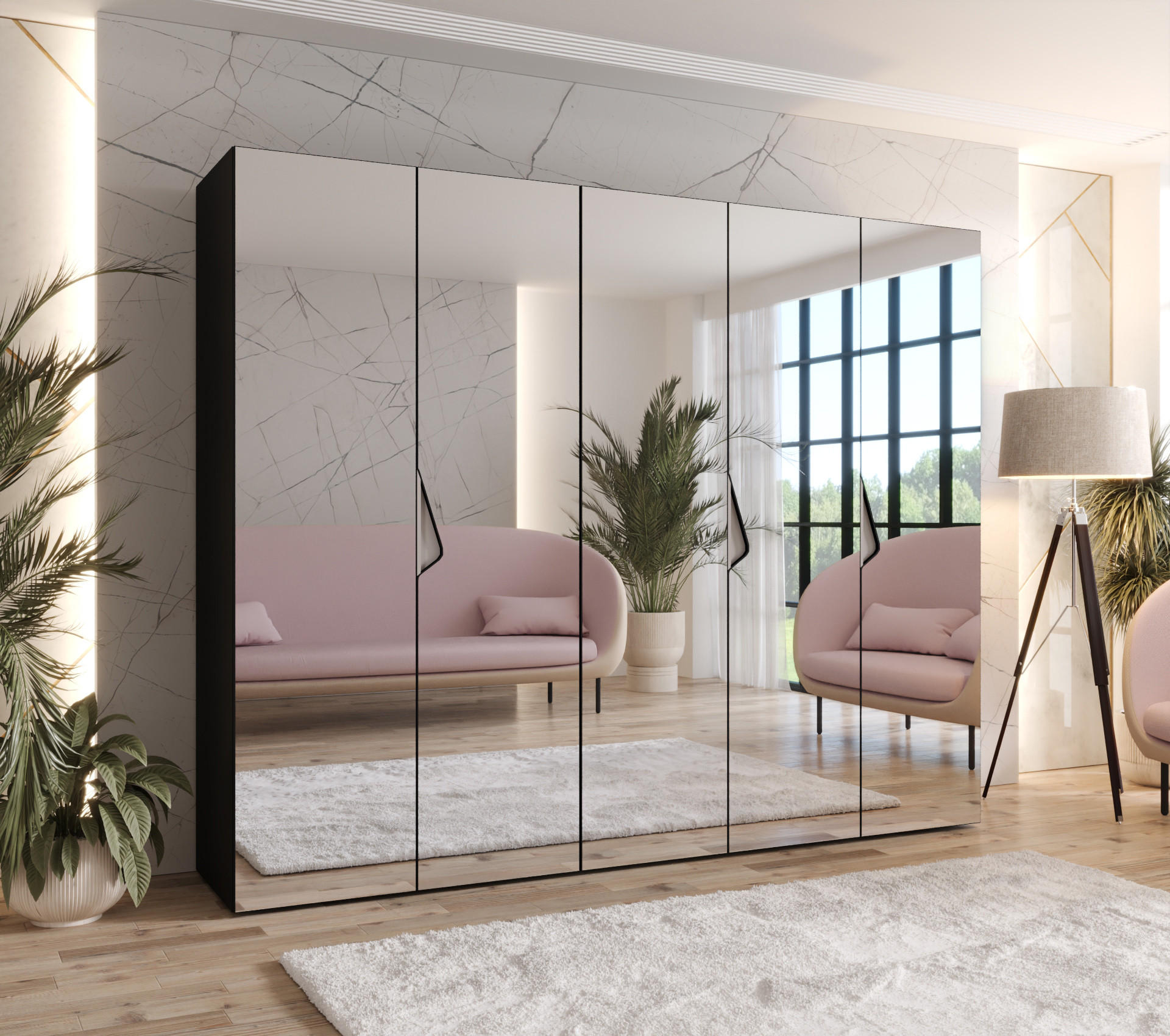 DREHTÜRENSCHRANK 202/250/52 5-türig - Beige/Schwarz, Holz/Metall (250/202/52cm) - Abiks Möbel