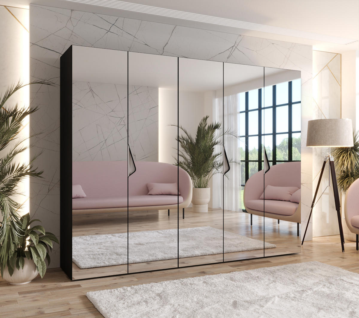 DREHTÜRENSCHRANK 202/250/52 5-türig - Beige/Schwarz, Holz/Metall (250/202/52cm) - Abiks Möbel