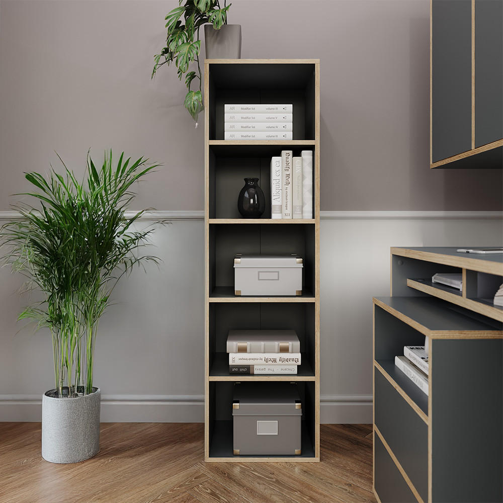 BÜCHERREGAL Tetrix Anthrazit 40 x 140 cm mit 5 Fächern - Anthrazit/Beige, Holzwerkstoff (40/140/30cm) - Vicco