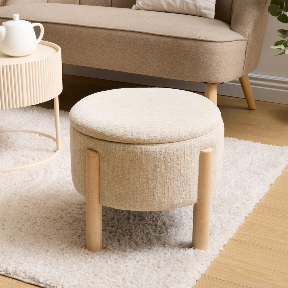 POUF mit Stauraum Elki Beige Ø 45,5 cm, 37 cm - Beige, Holzwerkstoff (45.5/37/45.5cm) - Atmosphera Createur d´interieur