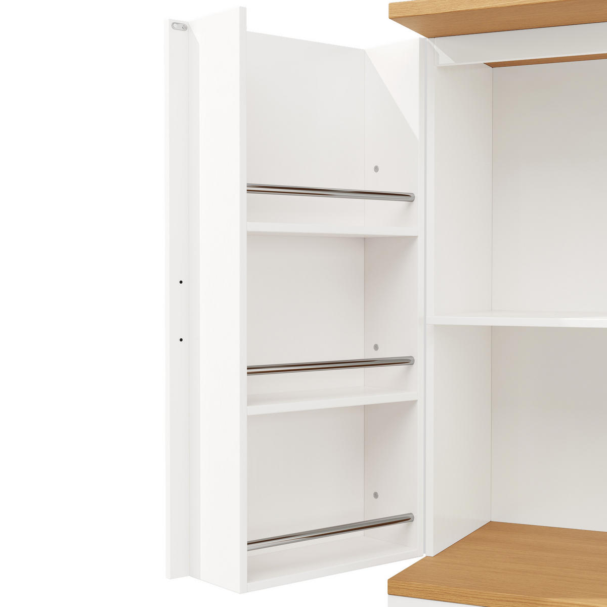 HOCHSCHRANK aus MDF in Weiß mit Holzoptik-Tischplatte, Schubladen und offenen Snack-Regalen, 80/40/180 cm, Weiß - Weiß, Holzwerkstoff (80/180/40cm) - Redom