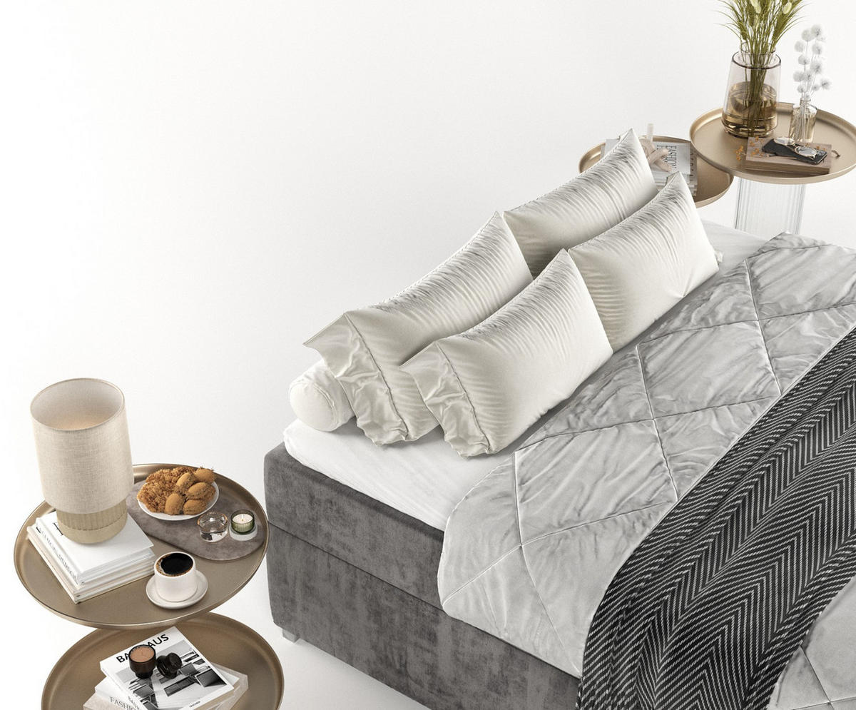 BOXBETT Reto 160/200 cm Stahl im Lotta Stoff - Chromfarben/Graphitfarben, Holz/Holzwerkstoff (160/200cm) - AltaBeds