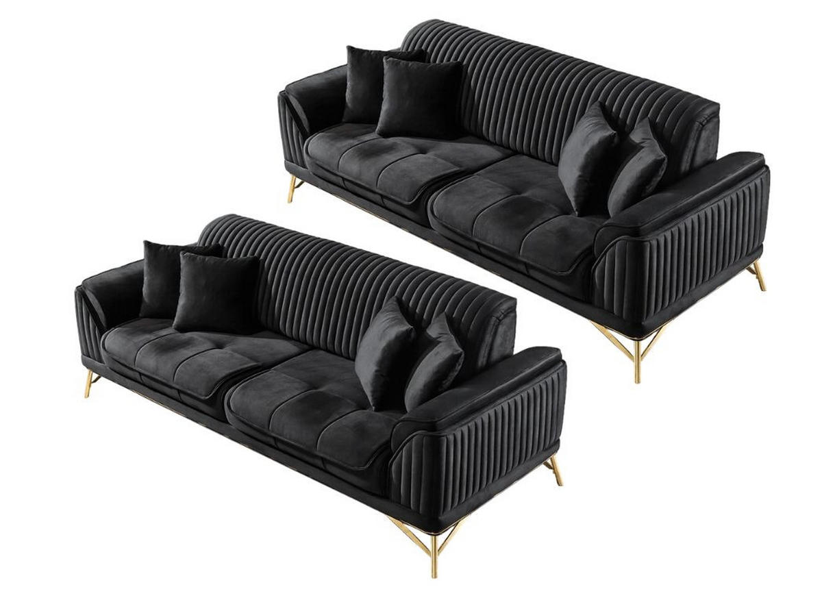 SITZGARNITUR Bond Grau Stellvariante:2+2 - Schwarz, Holz (187/85/100cm) - Villa Möbel