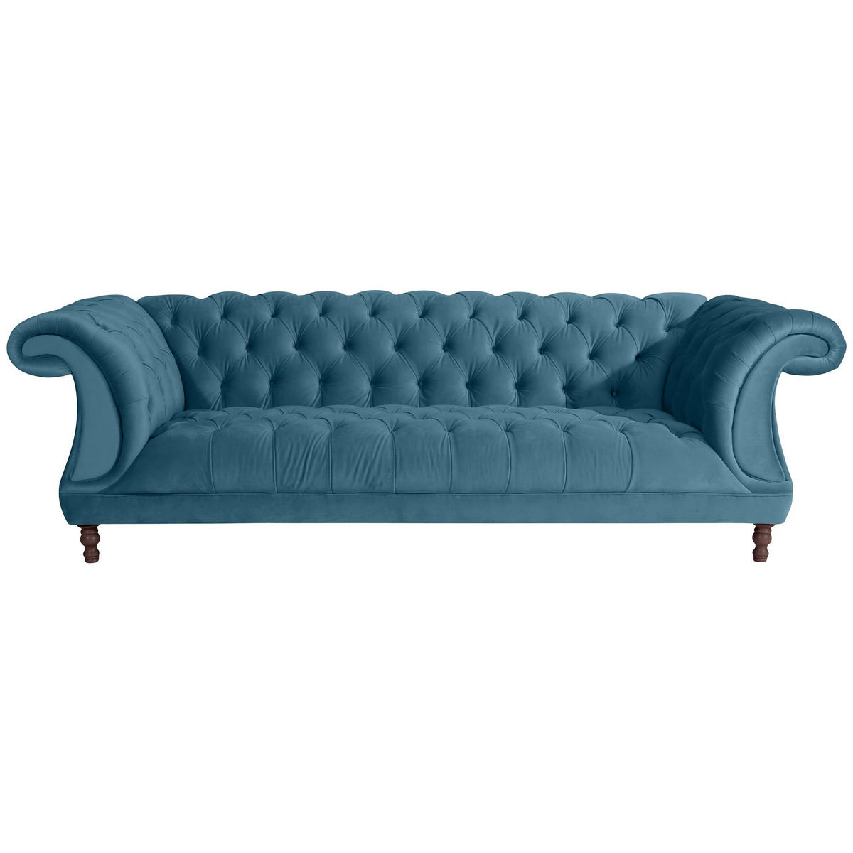 CHESTERFIELD Sofa 3-Sitzer Kaylin Samtvelours petrol - Petrol, Kunststoff (253/80/100cm) - 58aufmkessel