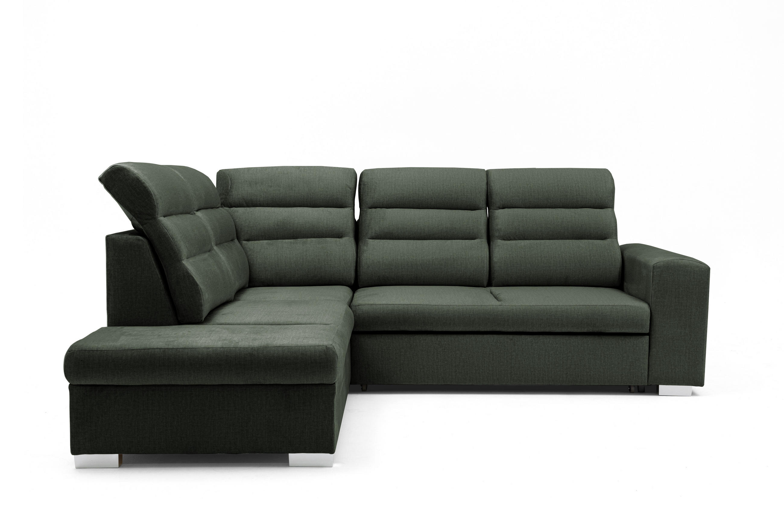 ECKSOFA CLOUD L Links mit Schlaffunktion 120x190 Velours Dunkelgrün - Chromfarben/Dunkelgrün, Holz/Kunststoff (202/260cm) - Muffo