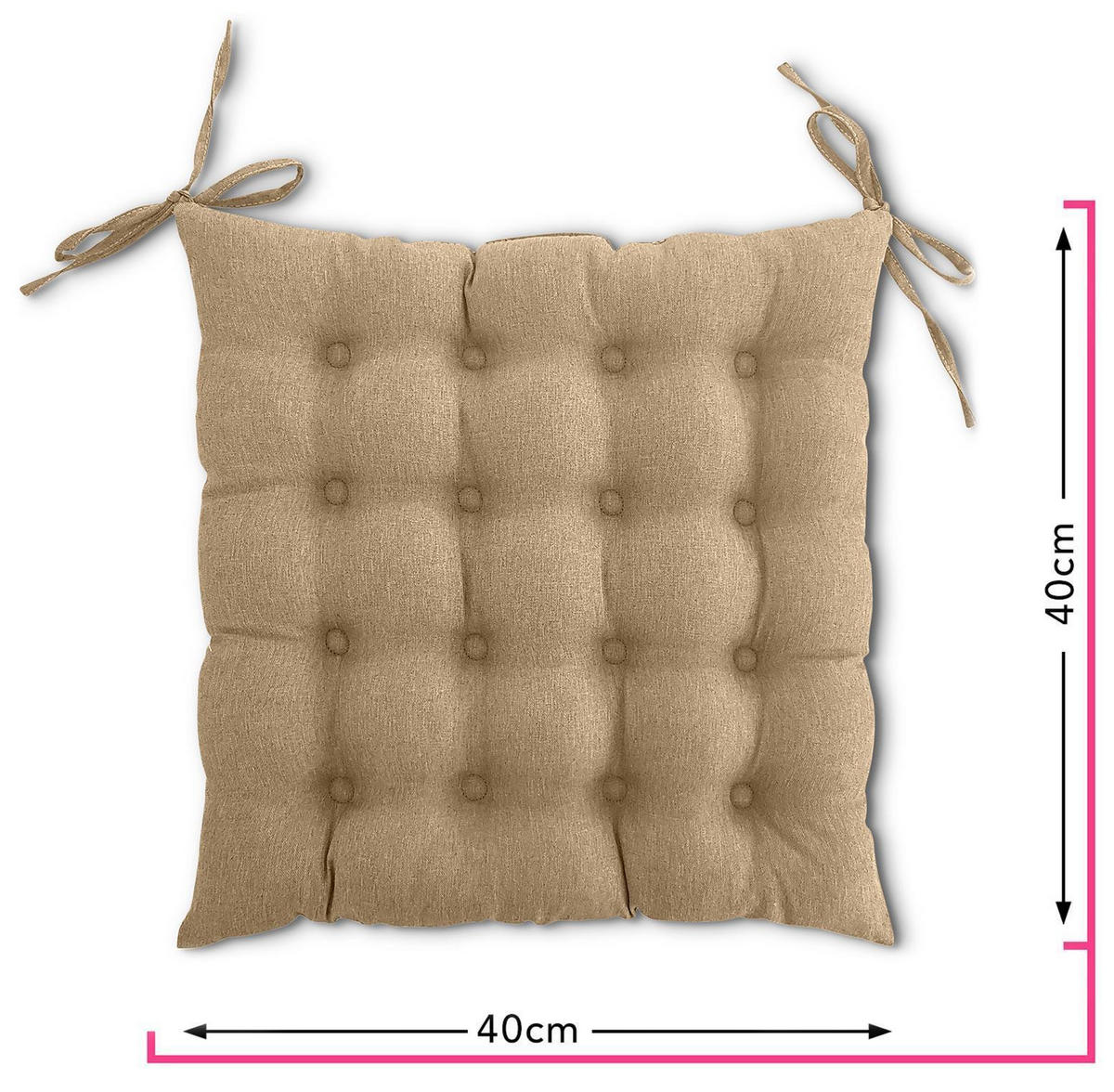 SITZKISSEN 2er Set 16-Punkt beige 40/40 cm mit Steppung und Halte-Bändern - Beige, Textil (40/40/4cm) - wometo