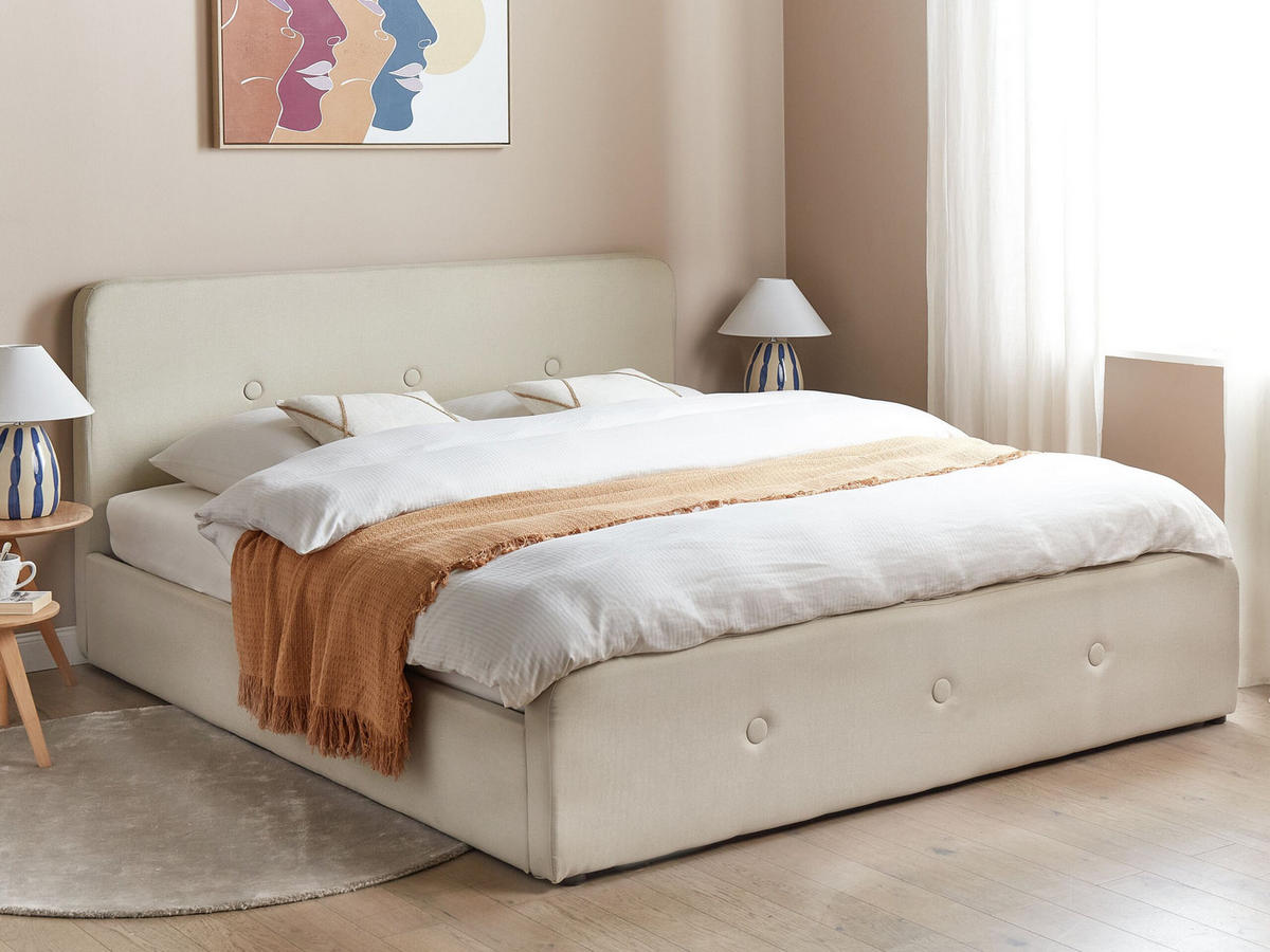 BETT mit Stauraum 180x200 cm Beige Rennes - Beige, Textil (180/200cm) - Beliani