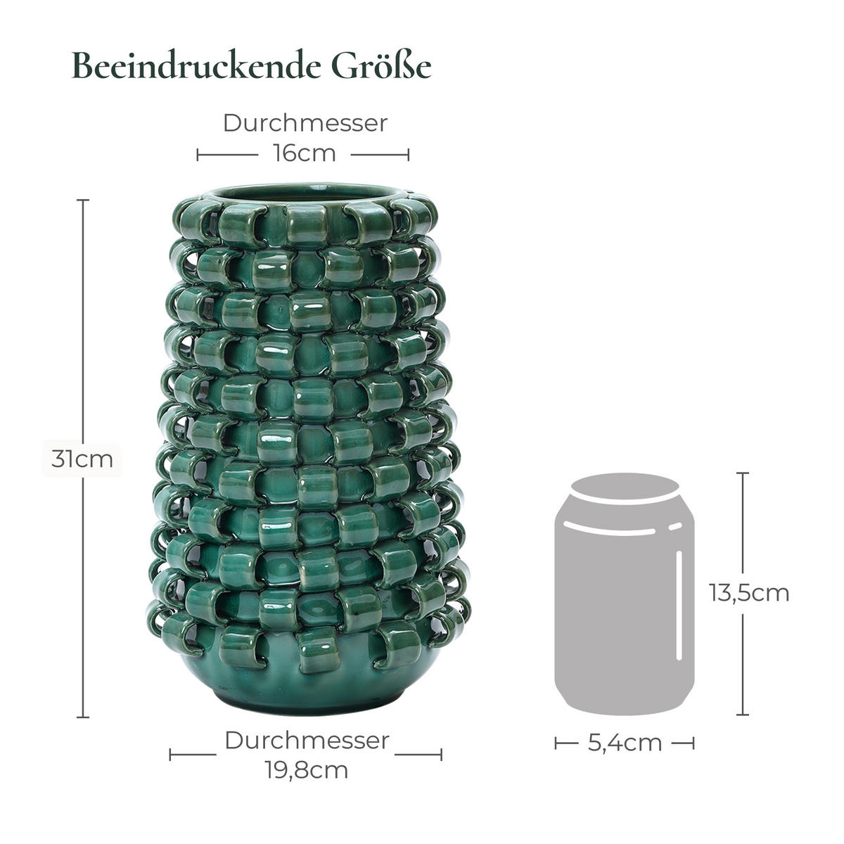 VASE, Ø10.7 x H31 cm, dunkelgrün - Dunkelgrün, Keramik (31cm) - Hometopia