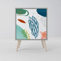 SIDEBOARD BOTANICAL HURRICANE, Grau, 57,5x42x77,5 cm, Schräge Buchenholzfüße - Buchefarben/Multicolor, Holzwerkstoff/Buchenholz (57.5/77.5/42cm) - SpaceRebels
