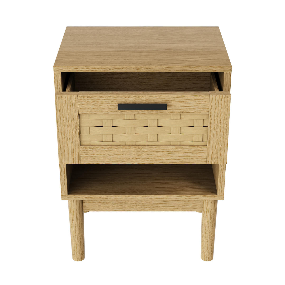 NACHTTISCH 2er-Set Eiche-Optik mit Rattan-Front, 1 Schublade & Fach - Eichefarben, Holz (30/55/40cm) - CASIVA