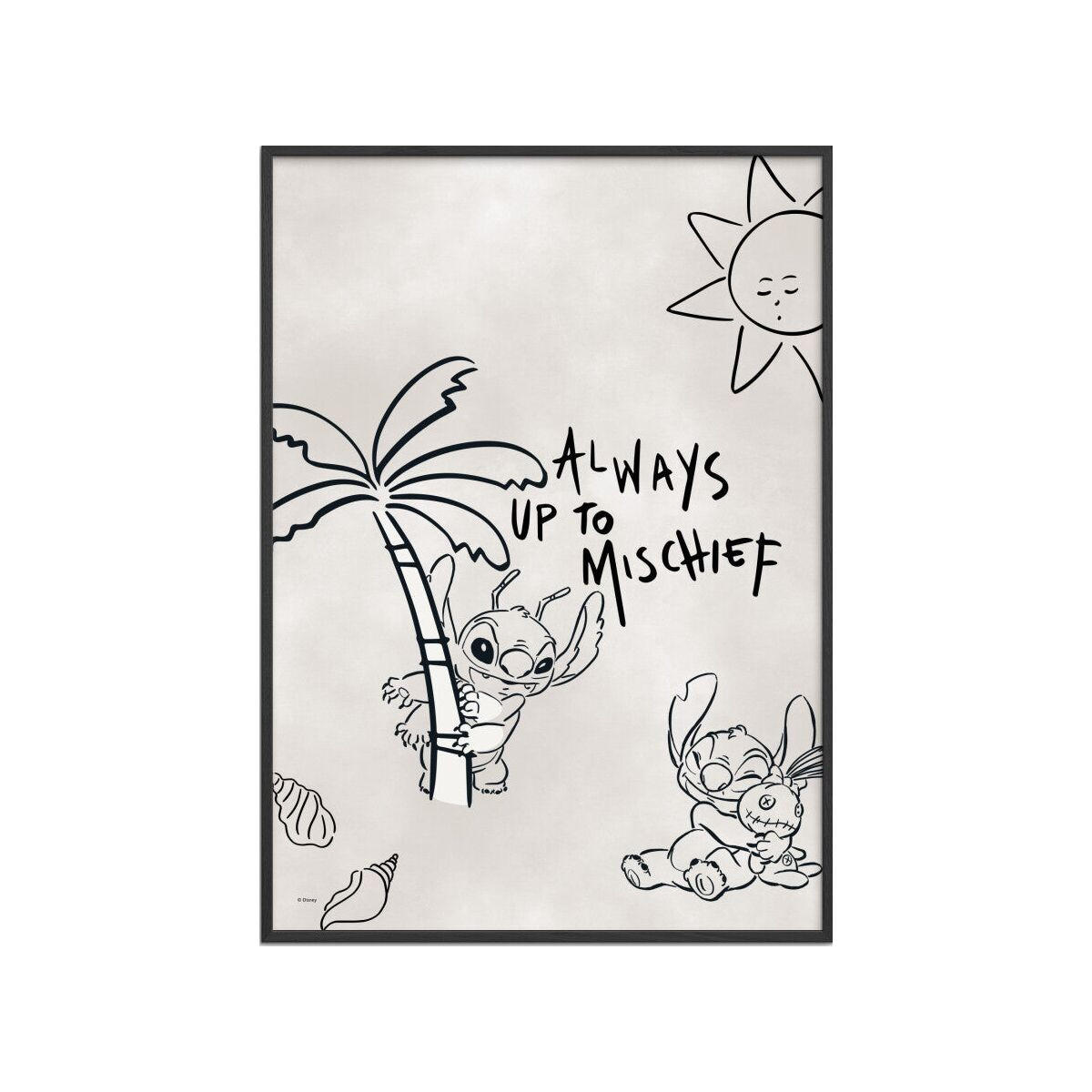 POSTER mit Rahmen Disney - Disney - Stitch - Always Up To Mischief - Beige/Schwarz, Holz/Papier (70/100cm) - Poster&Frame