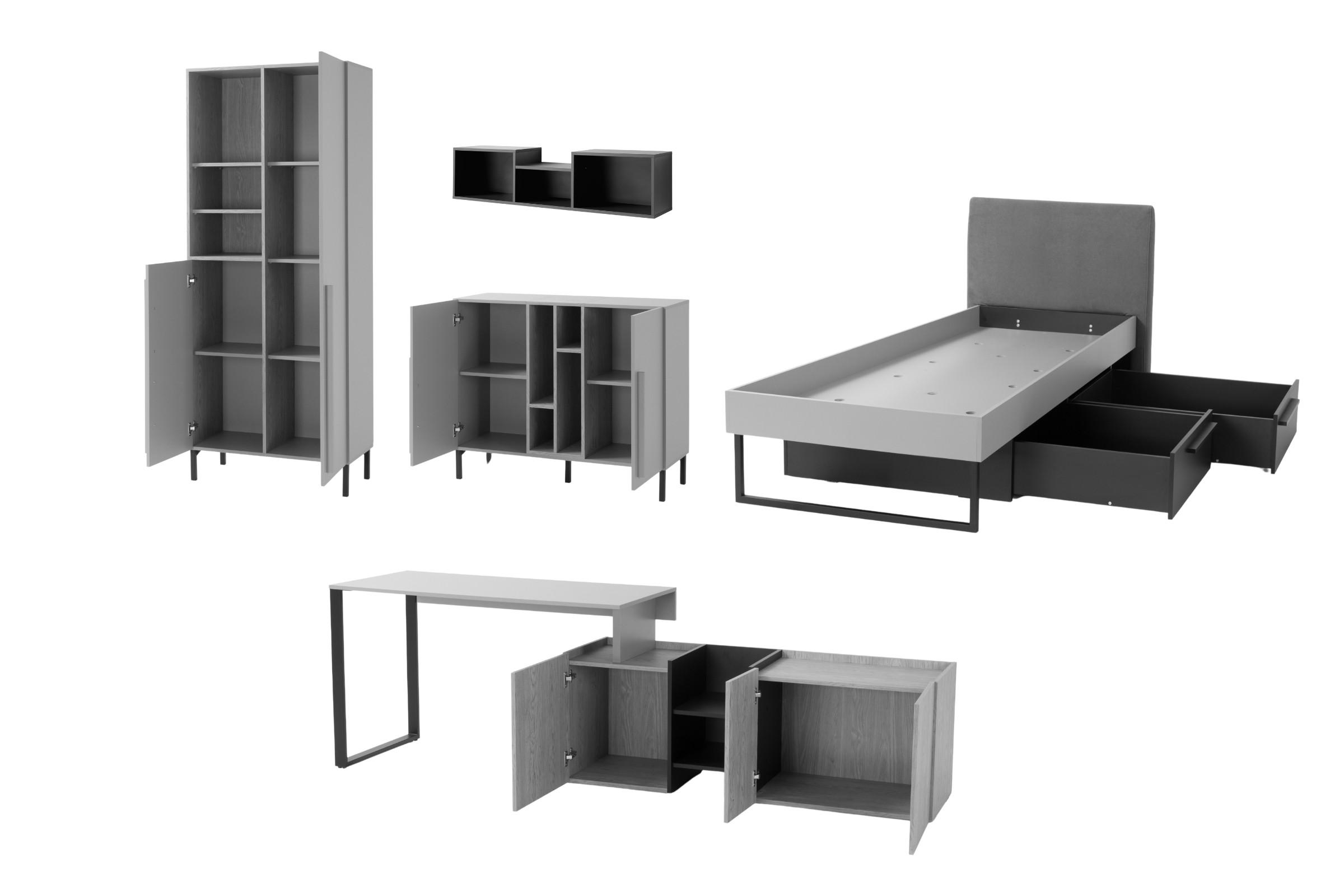 JUGENDZIMMER-SET SORENTO A 5-teilig in Eukalyptus/Baltic Düne Eiche/Schwarzer Onyx - Eukalyptusholzfarben/Eichefarben, Holzwerkstoff (546/212/195cm) - Deine Möbel 24