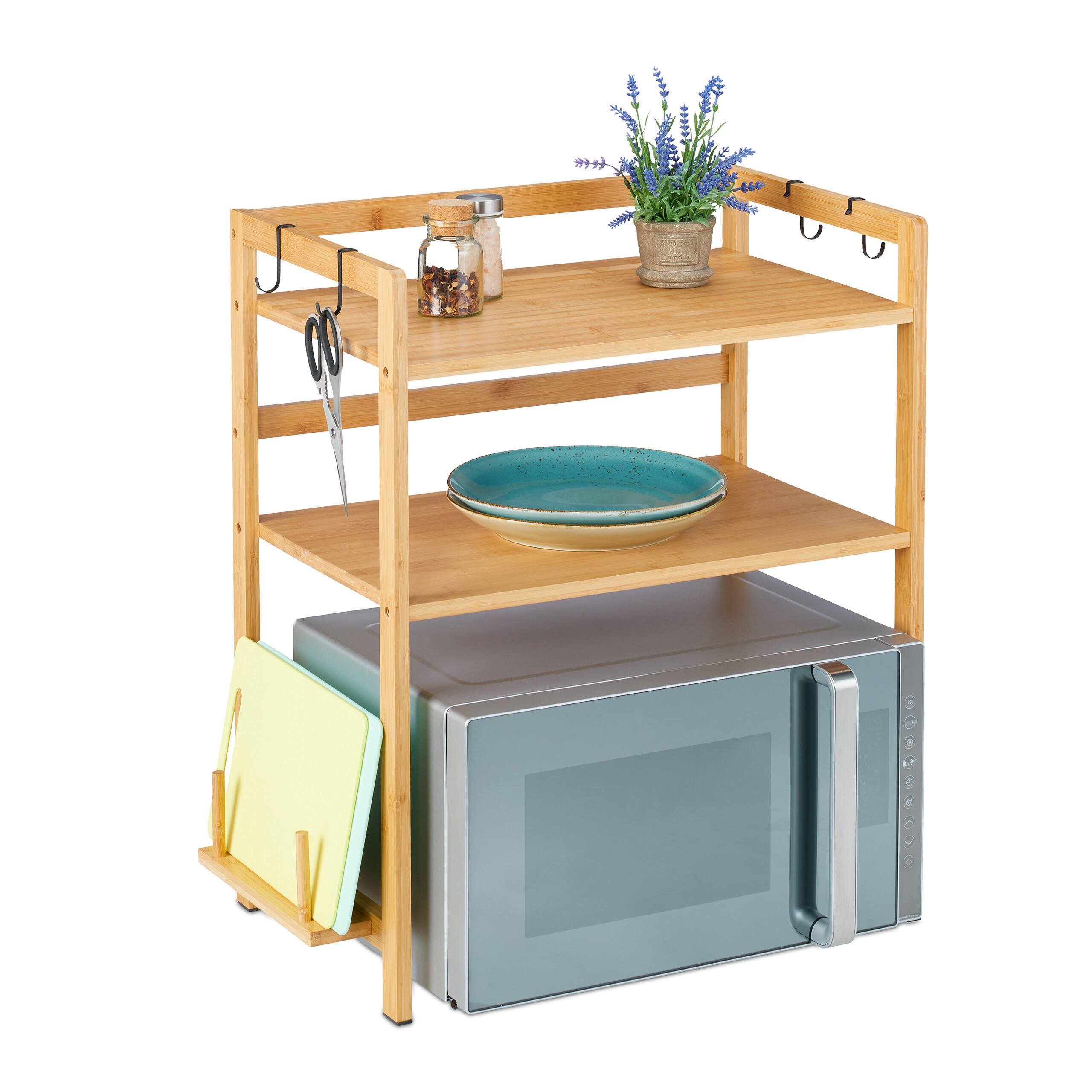 MIKROWELLENREGAL - Hellbraun/Naturfarben, Holz/Kunststoff (61/67/35cm) - Relaxdays