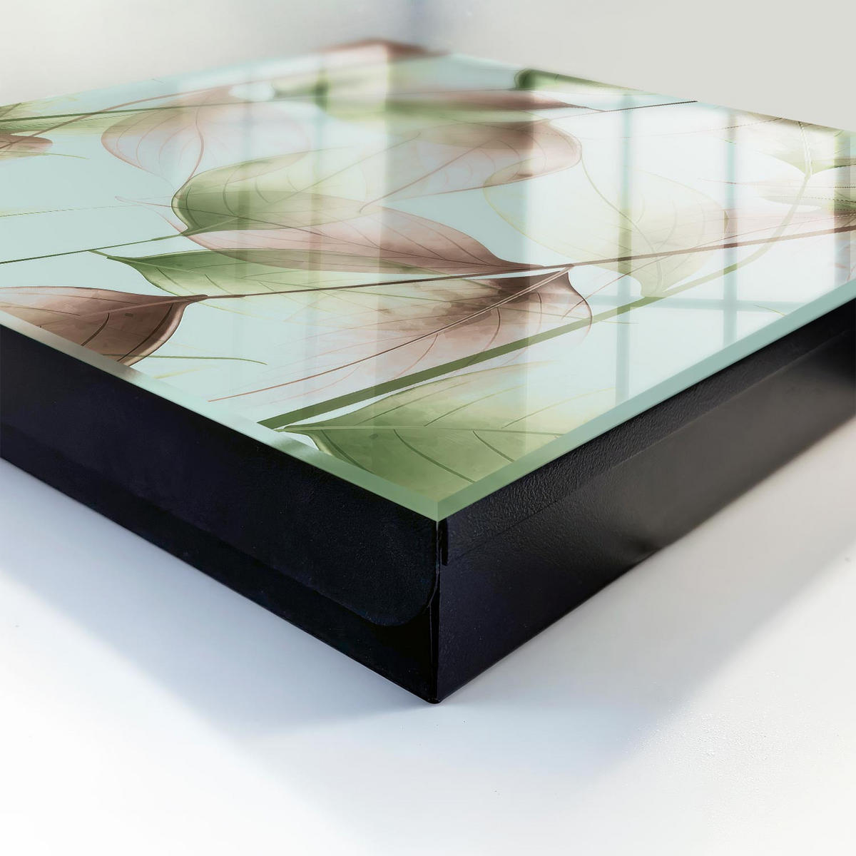 SCHLÜSSELBOX Schwarz 30x30 cm- Türöffnung nach rechts - Blätter der Natur - Grün, Metall (30/30/5cm) - TULUP