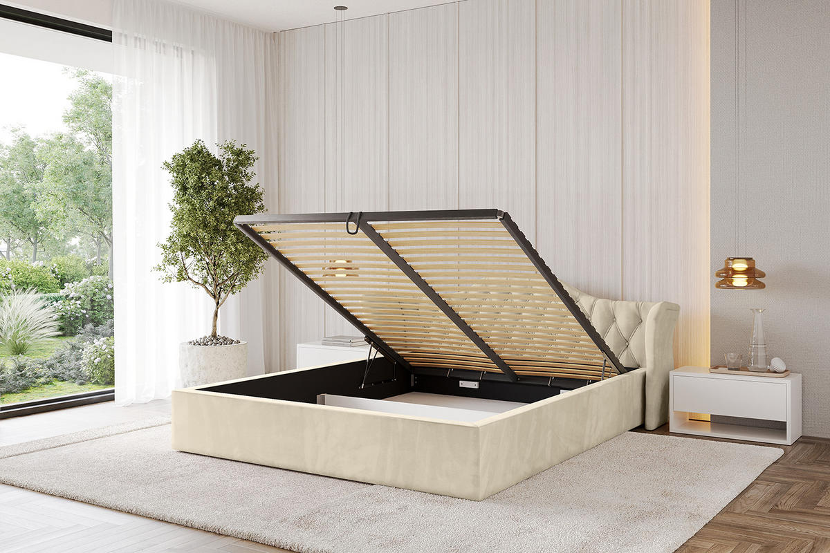 POLSTERBETT mit Bettkasten und Lattenrost, Boxbett ohne Matratze - ZORAN-V1 180x200 Beige - Ecru, Holzwerkstoff/Textil (180/200cm) - ALTDECOR