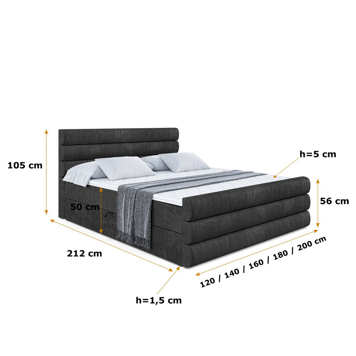 BOXBETT CELESTIA-Z - 200x200 cm - H4 - Schwarz - Schwarz, Holzwerkstoff (200/200cm) - ALTDECOR