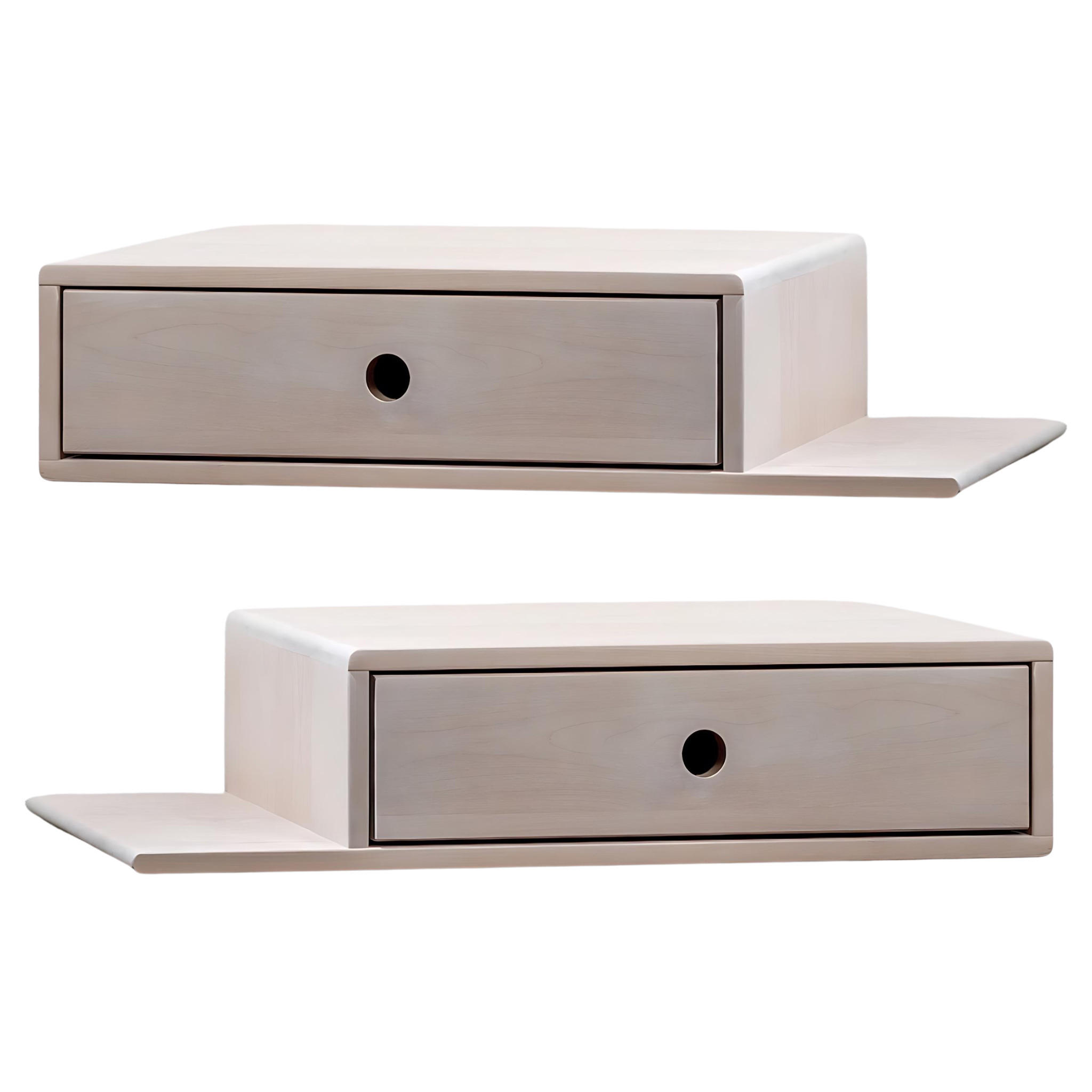 NACHTTISCH Hope mit Ablagen 2er Set, weiße Birke, 30/65/15 cm - Weiß, Holz (65/15/30cm) - WOODEK