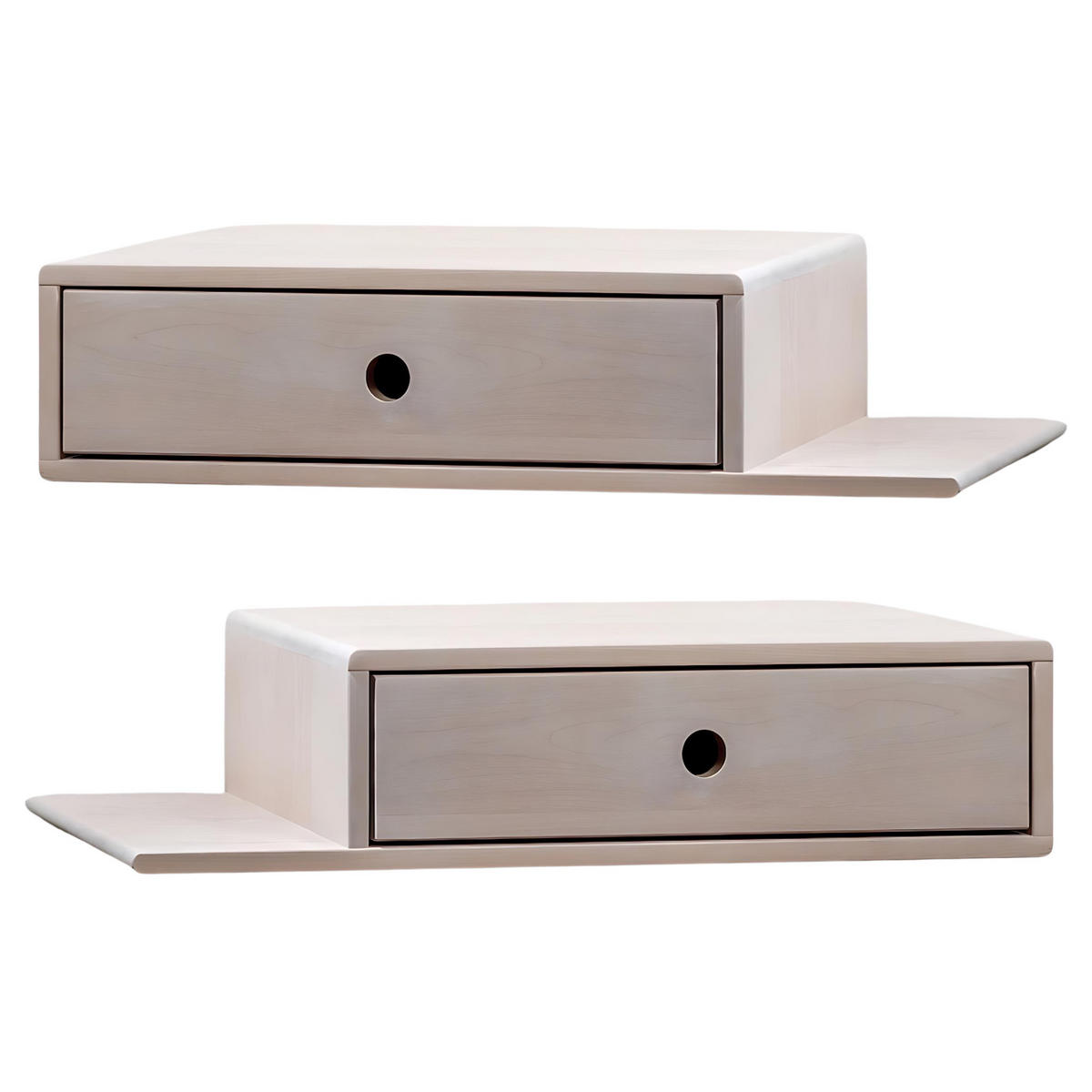 NACHTTISCH Hope mit Ablagen 2er Set, weiße Birke, 30/65/15 cm - Weiß, Holz (65/15/30cm) - WOODEK