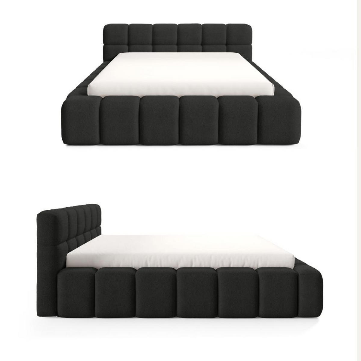 POLSTERBETT NUBO PREMIUM 180x200 cm mit Bettkasten – Stoff QUELLE 100 - Schwarz, Holz (180/200cm) - Dekori_Interiors