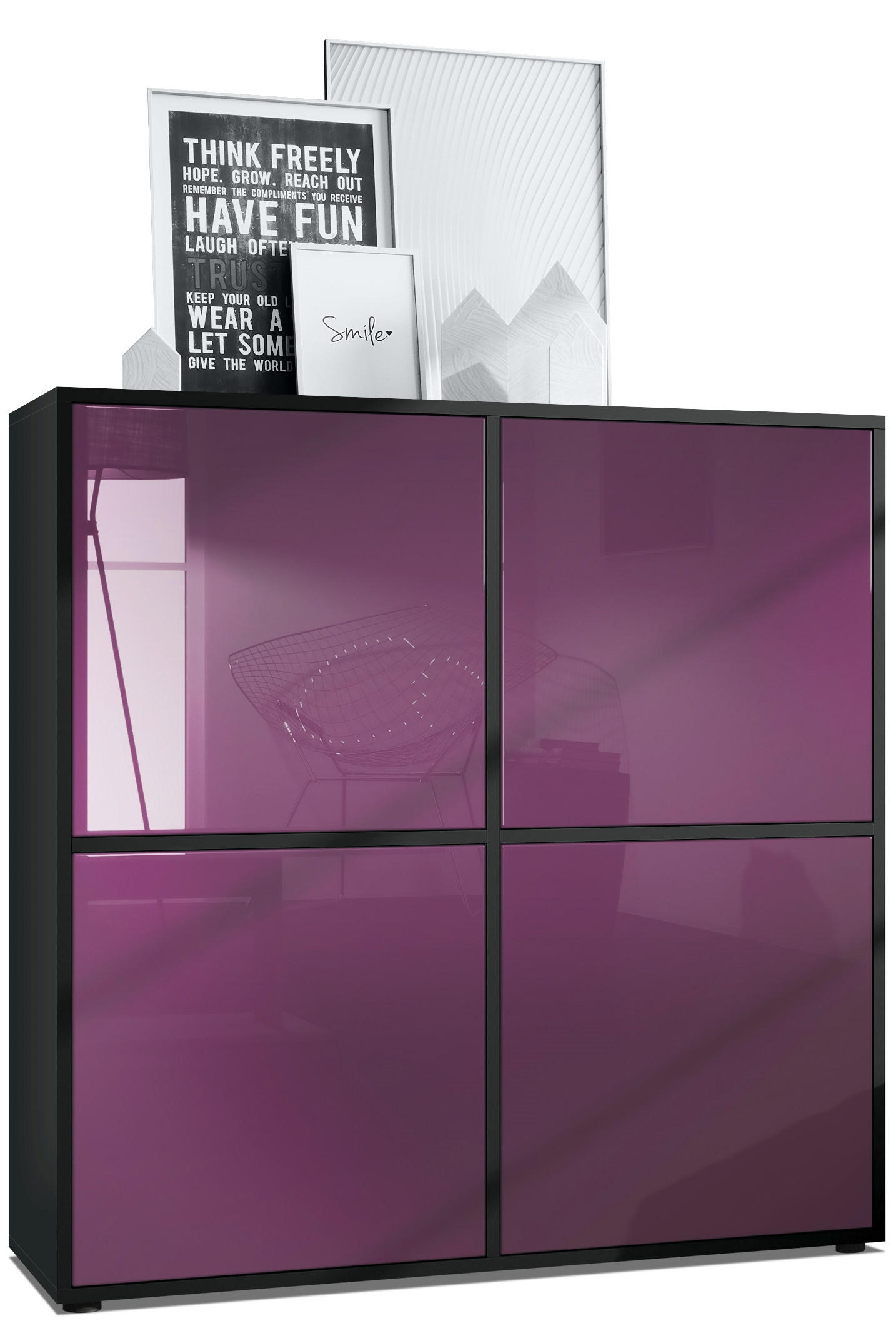 HIGHBOARD Cuba Türen in Brombeer Hochglanz - Brombeere, Holzwerkstoff (104/105.5/35.5cm) - Vladon