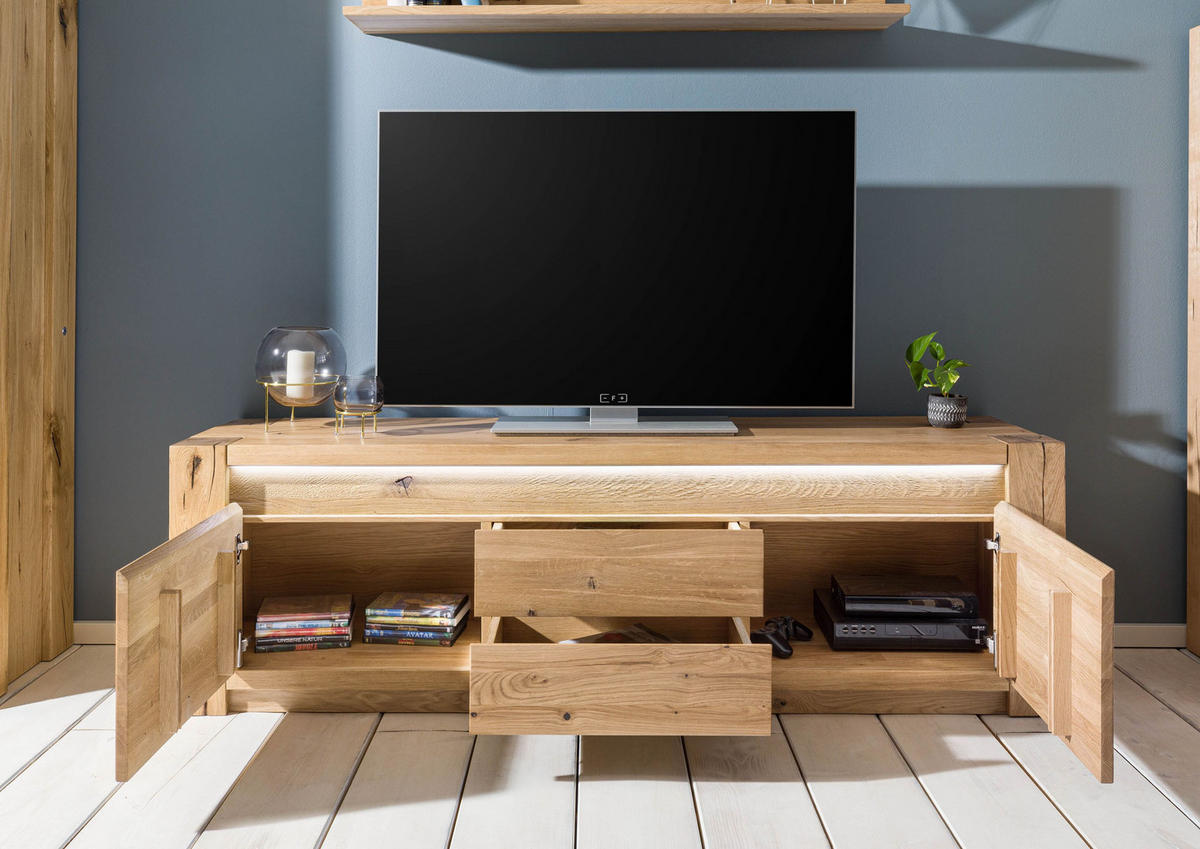 TV-BOARD Wildeiche 173x40x53 beige geölt KENT #210 - Beige, Holz (173/53/40cm) - Massivmoebel24