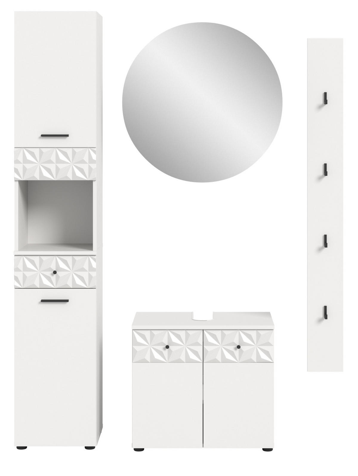 BADMÖBEL-SET weiß Hochglanz 4-teilig 150 cm, Komplettset mit 3D-Struktur - Weiß Hochglanz, Glas/Holzwerkstoff (151/187/37cm) - Inn.Furn