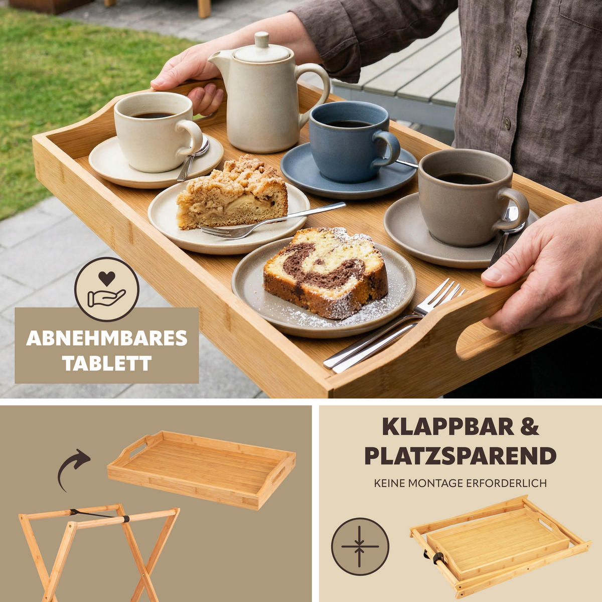 TABLETTTISCH, Bambus - Hellbraun, Holz (55/7/35cm) - bremermann