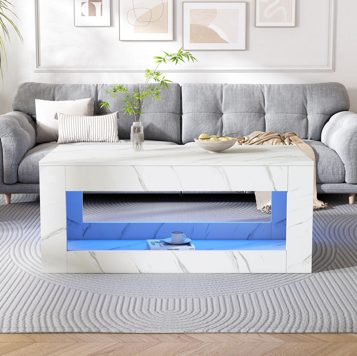COUCHTISCH 100/50/50 cm Weiß aus Spanplatte mit LED-Beleuchtung - Weiß, Holzwerkstoff (100/50/50cm) - OKMYHOME