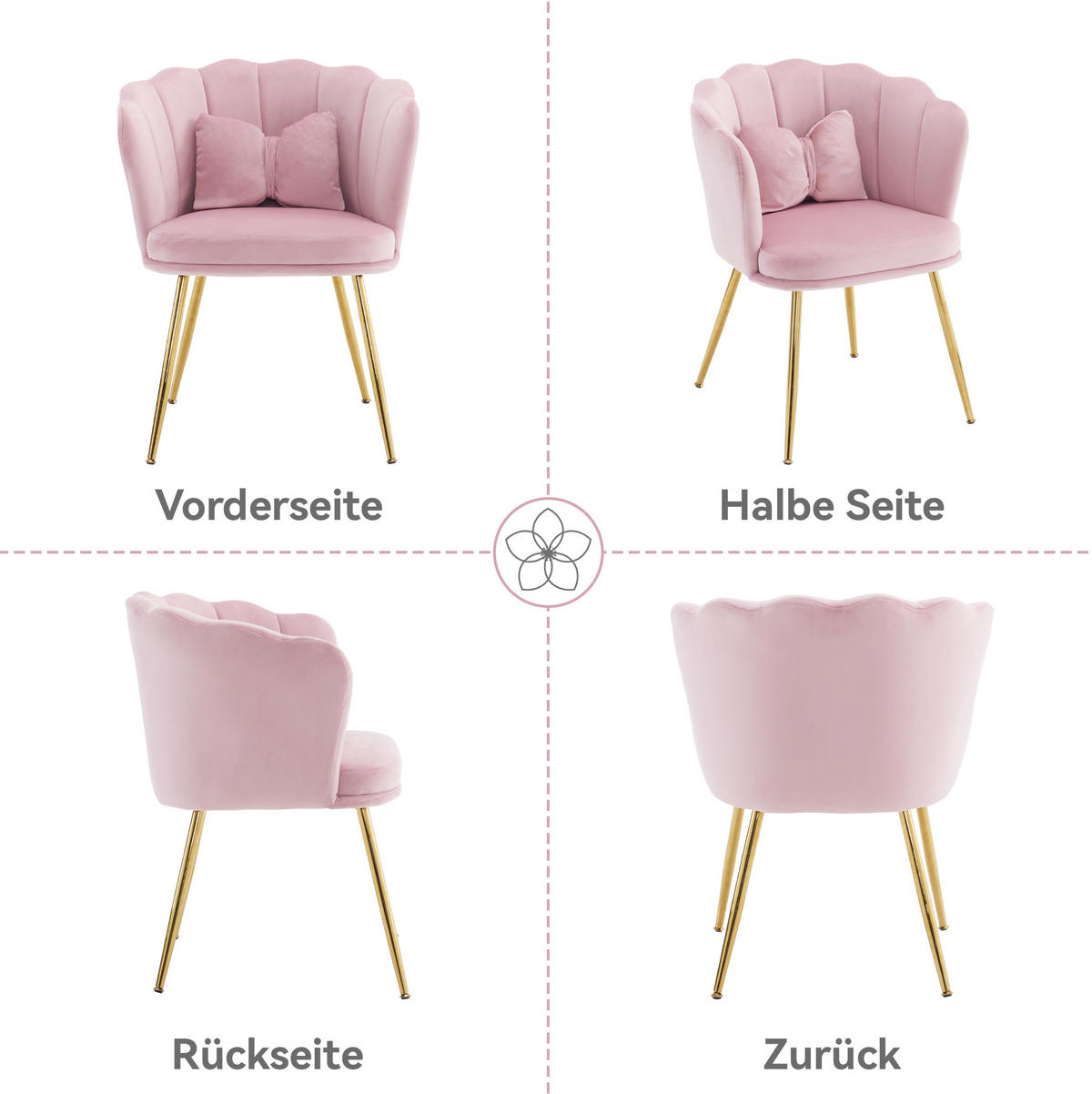 SESSEL-SET 2-teilig in Pink aus Samt mit Blütenblatt-Rückenlehne,633/58/77 cm - Rosa, Textil (633/77/58cm) - BEAOK