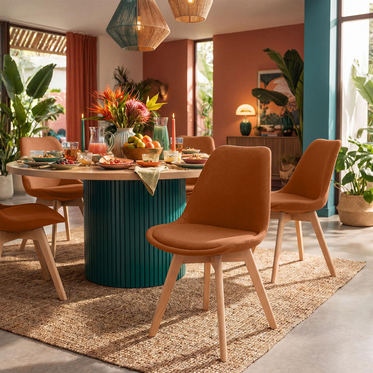 STUHL Stoff Orange - Eukalyptusholzfarben/Orange, Holz/Textil (49/83/50cm) - CLP