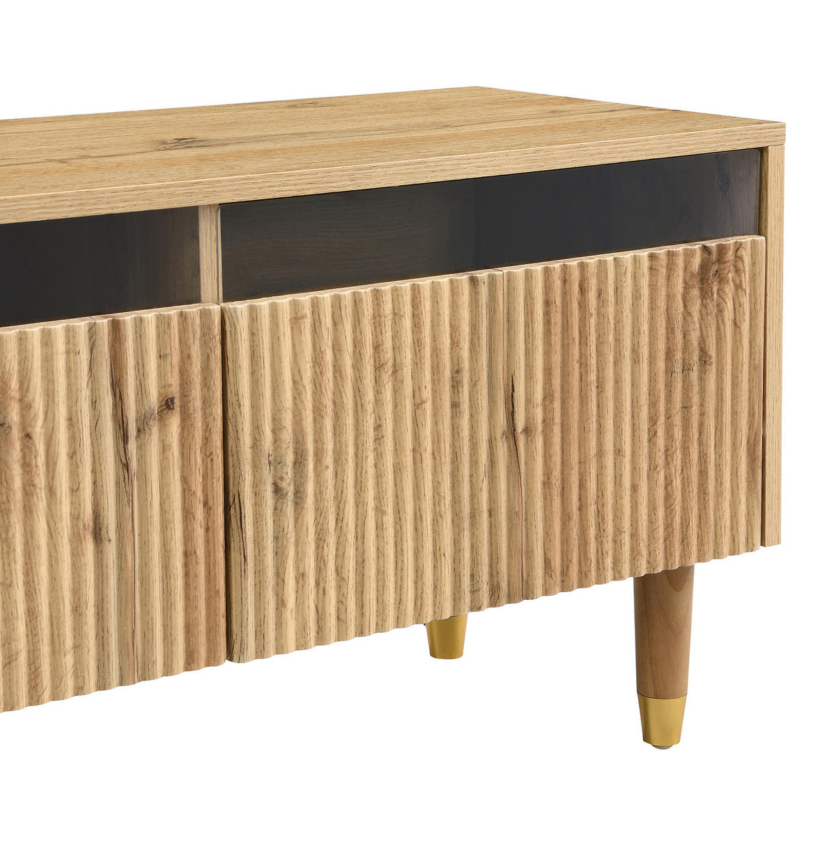 COUCHTISCH aus MDF 178x35x45 cm in Naturfarben mit LED-Beleuchtung & 2 Schubladen - Naturfarben, Holzwerkstoff (178/35/45cm) - Modfu