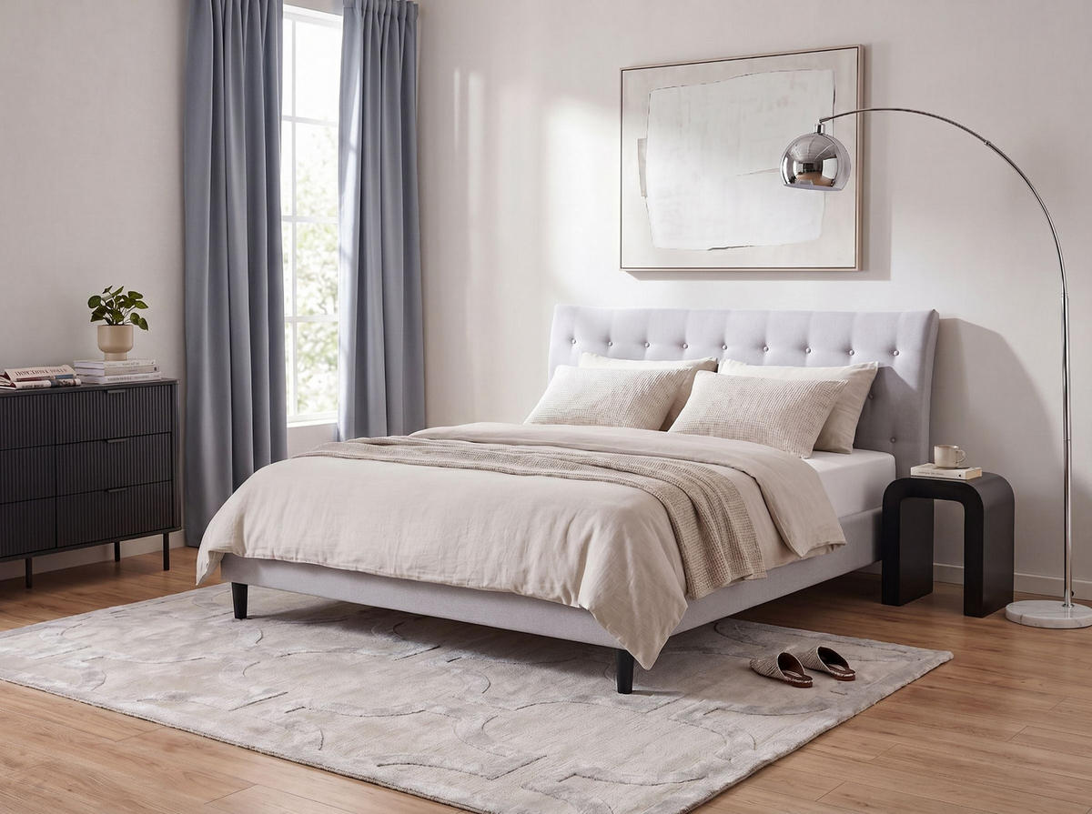 POLSTERBETT mit Lattenrost 160/200 cm Grau Saverne - Hellgrau, Textil (160/200cm) - Beliani