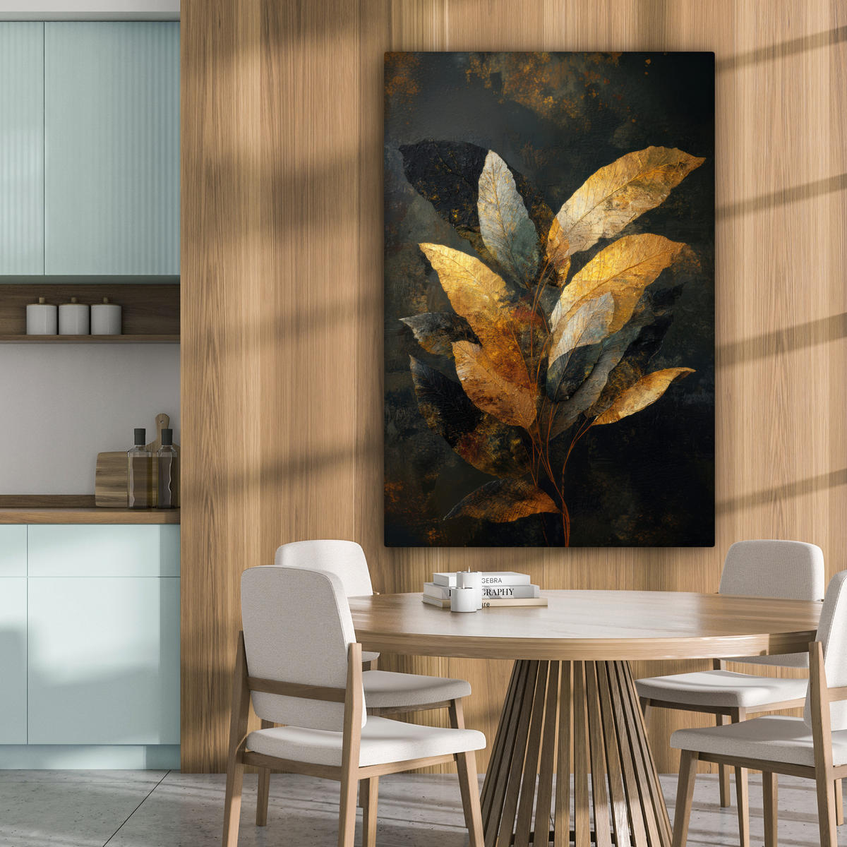 LEINWANDBILD Golden Leaf Komposition - Botanical Luxury Deko XXL 80x120 cm - Goldfarben/Schwarz, Textil (80/120cm) - MuchoWow