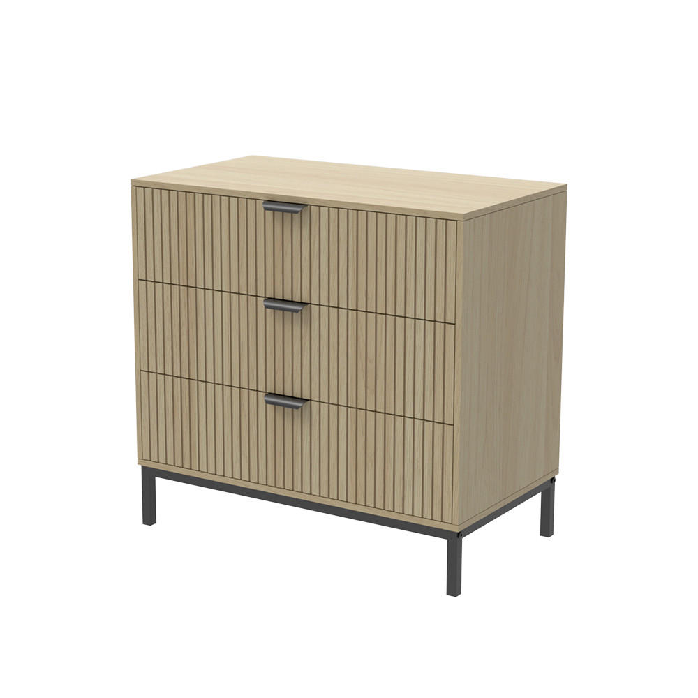 KOMMODE Lennox Eiche 72 x 69 cm mit 3 Schubladen - Eichefarben/Schwarz, Holzwerkstoff (72/69/40cm) - Vicco